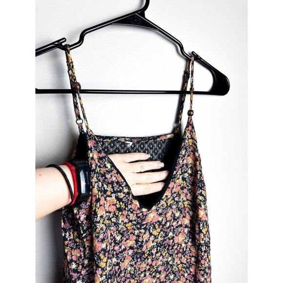 Xhilaration Floral Print Mesh Back V Neck Dress Black Womens Small - Picture 2 of 6